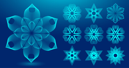 Abstract digital wireframe blooming geometric flowers. Modern graphic concept. Decorative element