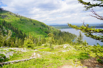 Hiking trail at Grand Teton National Park in early summer, Wyoming, USA