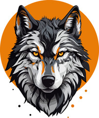Angry Wolf Head Mascot Logo in orange palette. Vector Illustration Design Concept.