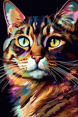 American Wirehair Siamese cat psychedelic look. Generative AI