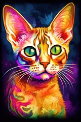 Fototapeta na wymiar Bengal Devon Rex cat psychedelic look. Generative AI