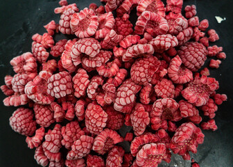 Top view of frozen raspberries