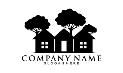 House and shady tree silhouette vector logo
