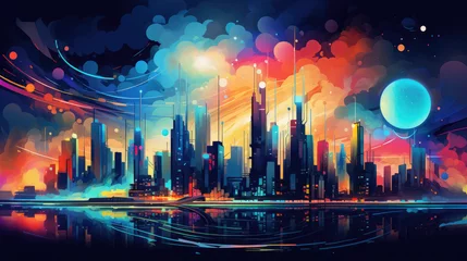 Foto auf Acrylglas Aquarellmalerei Wolkenkratzer abstract art city