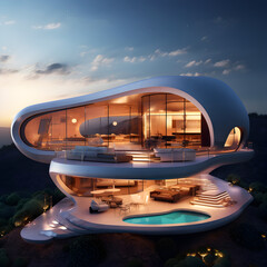Obraz premium Futuristic modern house concept, home of the future, architecture.