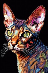 Cornish Rex Devon Rex cat psychedelic look. Generative AI