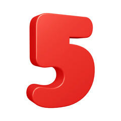 3d red number 5 design for math, business and education concept 