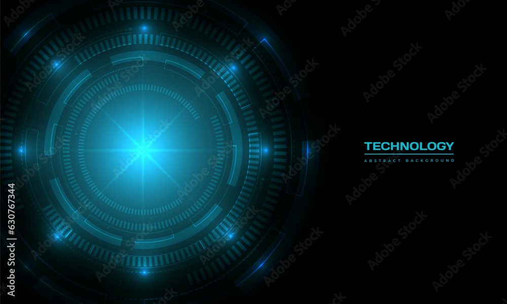 Poster abstract background with blue high technology circle interface. vector illustration