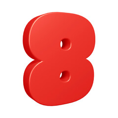 3d red number 8 design for math, business and education concept 