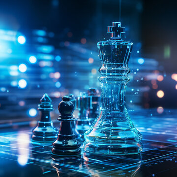 Close-up of a game of chess technology design display Business Management Performance and Financial Flows, strategy board game, problem solving