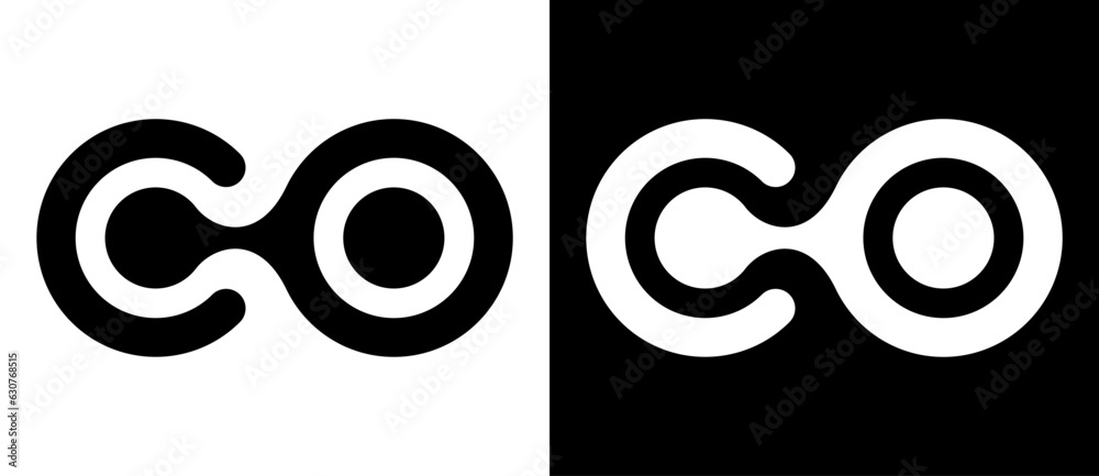 Aufkleber Abstract linked letter C and O like logo or icon. Black shape on a white background and the same white shape on the black side.
