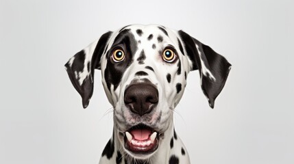 Studio portrait of a dalmatian dog with a surprised face, concept of Pet Photography. AI generative.