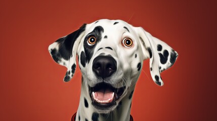 Studio portrait of a dalmatian dog with a surprised face, concept of Pet Photography. AI generative.