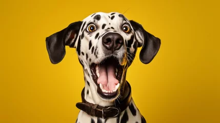 Rolgordijnen Studio portrait of a dalmatian dog with a surprised face, concept of Pet Photography. AI generative. © vadymstock