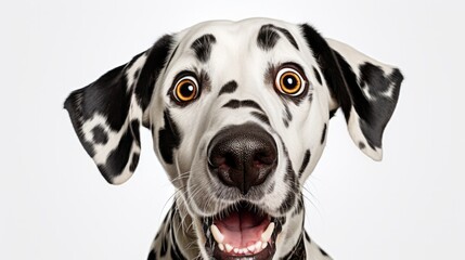 Studio portrait of a dalmatian dog with a surprised face, concept of Pet Photography. AI generative.