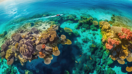 Naklejka na ściany i meble Ocean sea aerial top view coral reef blue