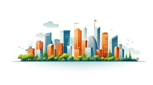 City isolated on white background in flat simple style. AI generative.