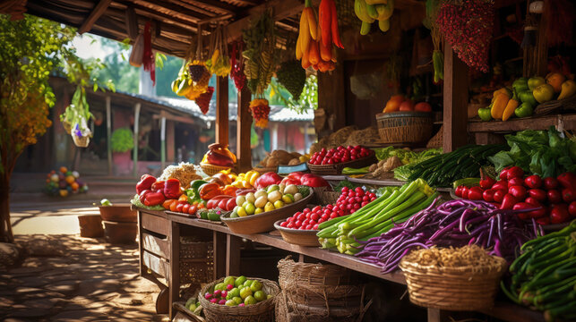 Food vegetable market colorful mood illustration