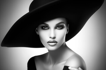 Frau mit Hut in Schwarz Weiß