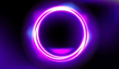 Circular glow. Neon circle. Vector light effect abstract background with the ring in blue and pink color. 3d. Glowing illustration. Round placeholder for your text.