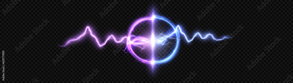 Poster Abstract flash of light with elements of electric discharge, lightning. High current, power. Vector illustration of an overlay on an isolated Background.	
