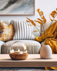 Scandinavian Living Room Design with Striking Ochre Touches