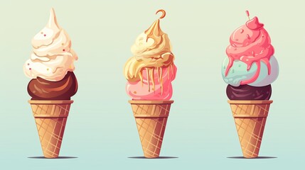 Simple cartoon style ice cream flat style illustration. AI generative.