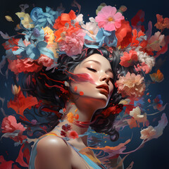 Obraz premium Fantasy flower portrait of a woman created with Generative AI technology
