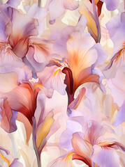 Iris flower seamless hand drawn pattern created  with Generative AI technology