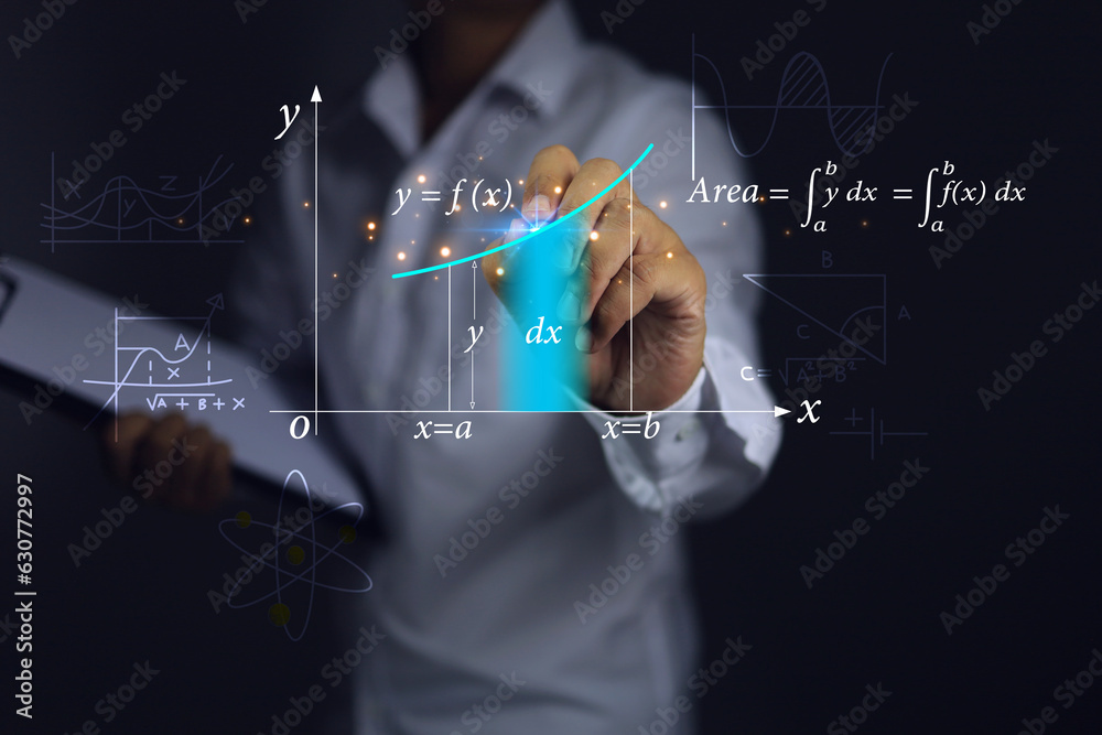 Wall mural teacher or students hands are graphing showing the integration in the calculus section of mathematic