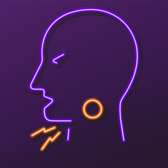 sore throat neon sign, modern glowing banner design, colorful modern design trends on black background. Vector illustration.