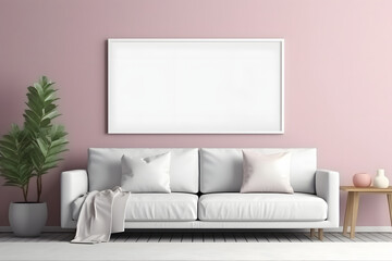 Polished Living Room with Blank Frame Picture Frame Mockup, generative, ai