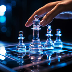 Close-up of a game of chess technology design display Business Management Performance and Financial Flows, strategy board game, problem solving
