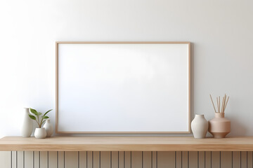 Minimalistic Interior with Serene Ambiance Picture Frame Mockup, generative, ai