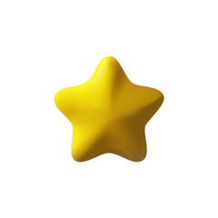 3D render yellow star. Realistic space icon. Gold symbol of rate. Sign of rank, feedback, review, award, win. Vector icon in clay style. Golden element in cartoon plastic style