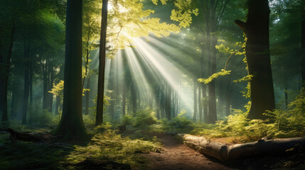 Fototapeta na wymiar Forest light rays for manipulation photomanipulation sun deep