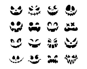 Set of Halloween pumpkins faces silhouettes,