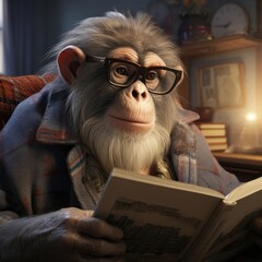 Monkey reading a book