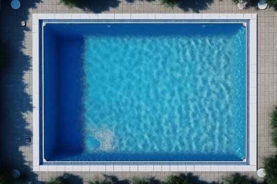 Aerial drone top-down photo of a beautiful holiday residential area with outdoor swimming pools
