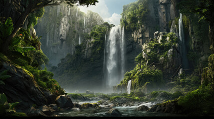 Fantasy waterfall nature beautiful place 