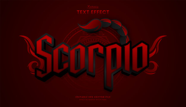 decorative editable dark red scorpio text effect vector design