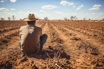 the owner of the field is upset because of the drought in the field, the ruined crop generative ai