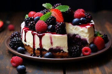 Cheesecake A Delightful Dessert with Berries, Generative Ai