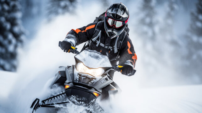 winter active holiday snowmobiling. generative ai