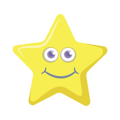 Cute yellow smiling vector little star isolated on white background. Design for fashion fabrics, textile graphics, prints, stickers. Cute star