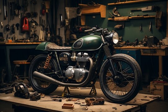 Vintage Cafe Racer Motorcycle. Generative Ai