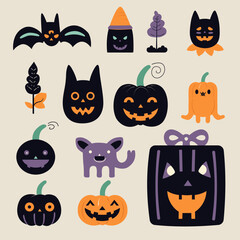 Set of Flat Halloween Clipart