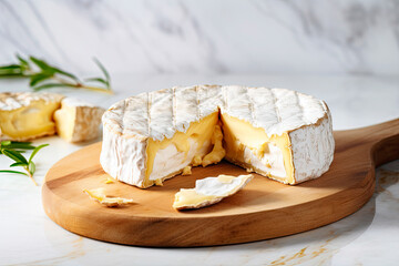 camembert cheese on rustic wooden table