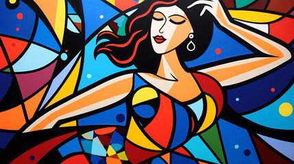 dançarina em  arte estilo cubismo  colorida 
