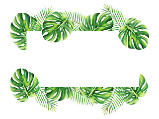 Watercolor frame with realistic tropical illustration of monstera and palm isolated on white background. Beautiful botanical hand painted floral elements. For designers, spa decoration, postcards © Natalia